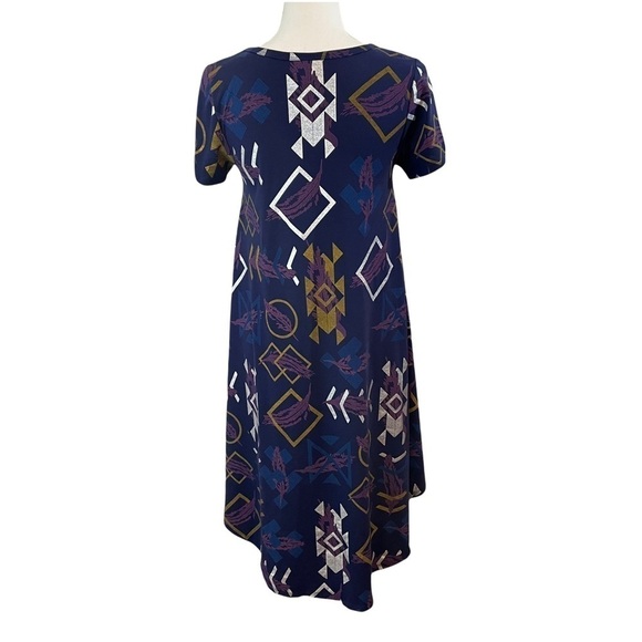 LulaRoe Navy, Purple, Gold Aztec Print Carley High Low Swing Dress-Size XXS - Picture 2 of 8